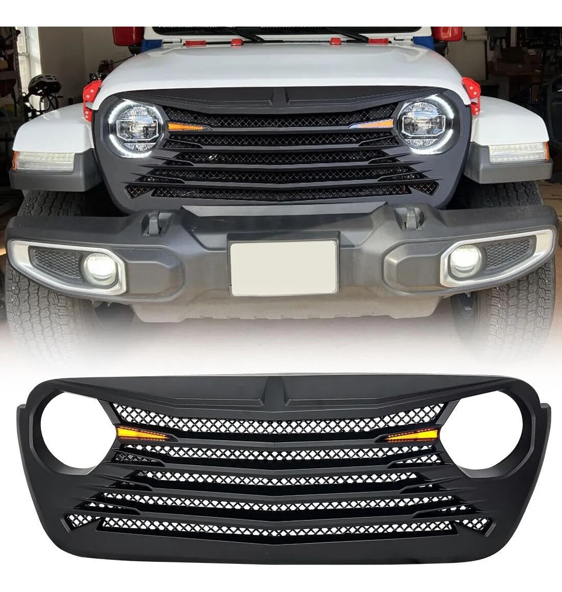 Parrilla Jeep Wrangler Jl 2018 - 2025 C/led Blanco Y Ámbar - Imagen 4