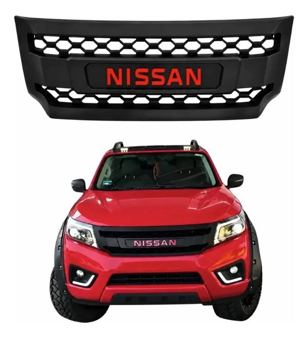 Parrilla Para Nissan Np300 2016-2020 Letras Rojas Negro Mate