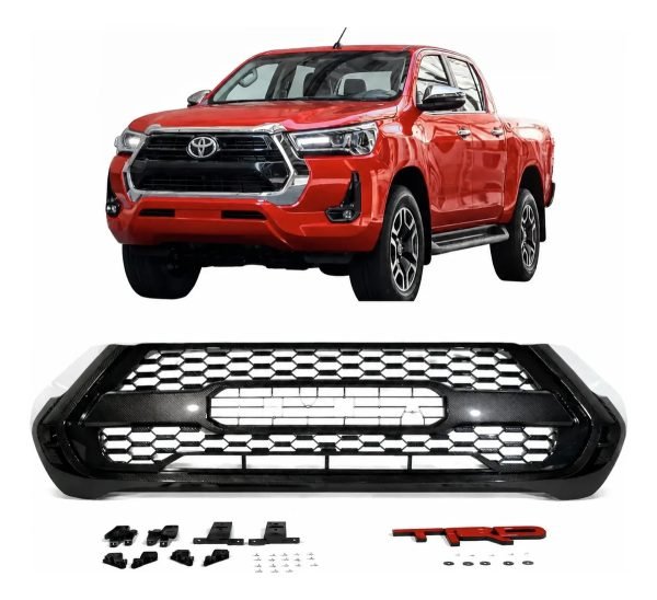 Parrilla Toyota Hilux 2021-2025 Trd Rojo Acabado Carbono Abs