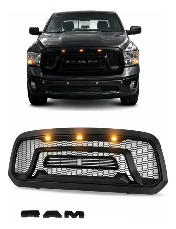 Parrilla Para Ram 1500 2013-2018 Led Ámbar Letras Negro Mate