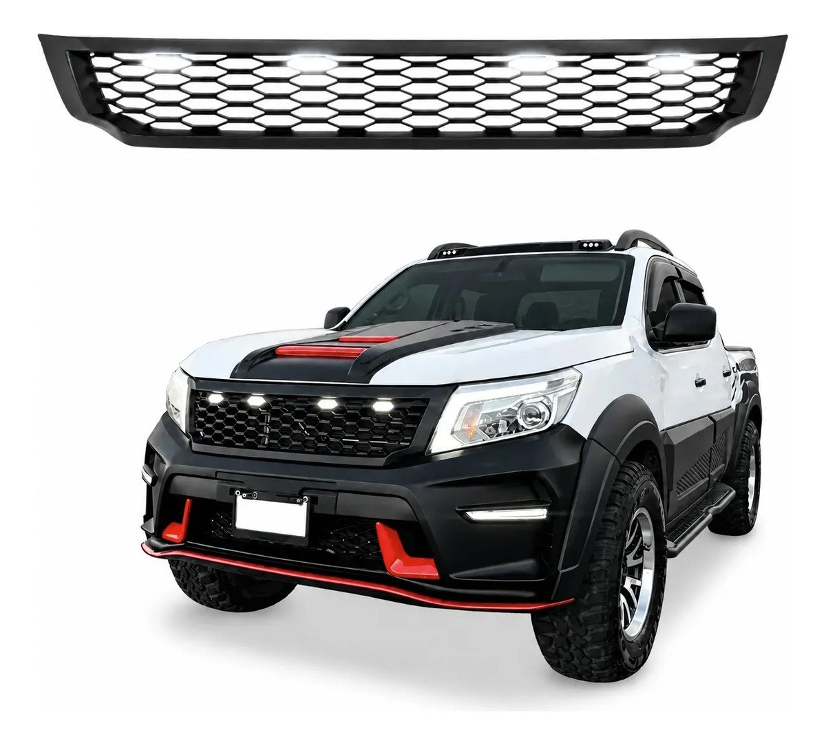 Parrilla Nissan Np300 2016 Al 2020 Con Led Blanco Negro Mate