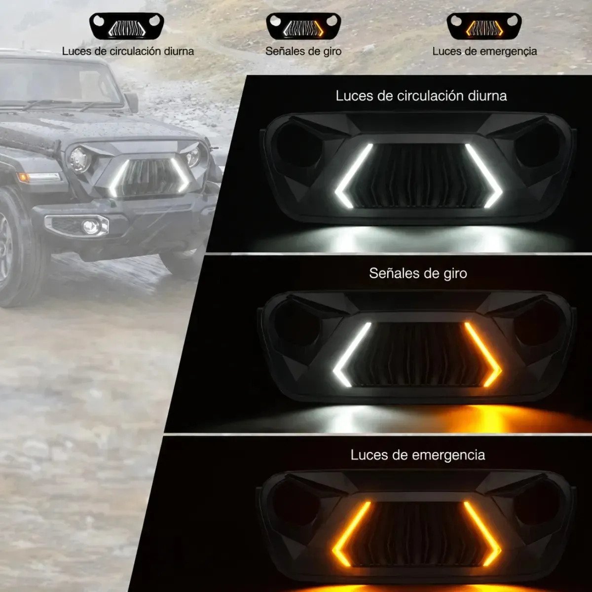 Parrilla Jeep Wrangler Jl 18-23 Gladiator Jt 20-23 Led Doble - Imagen 3