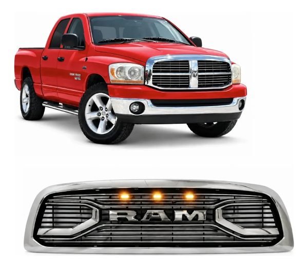 Parrilla Ram 1500 2006 Al 2008 Mud Cromada Con Led Ámbar Abs