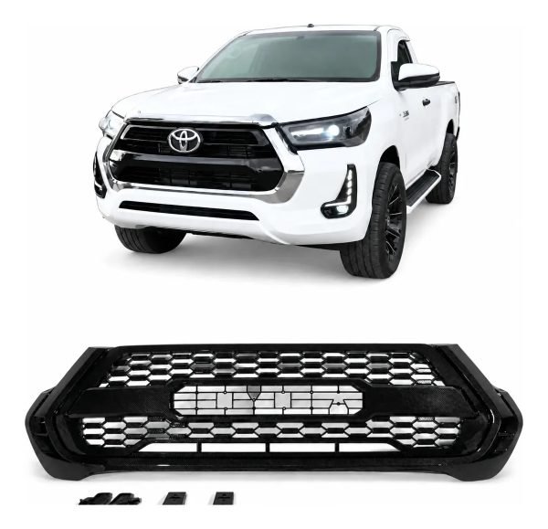 Parrilla Toyota Hilux Revo 2021 Al 2025 Letras Rojas Carbono