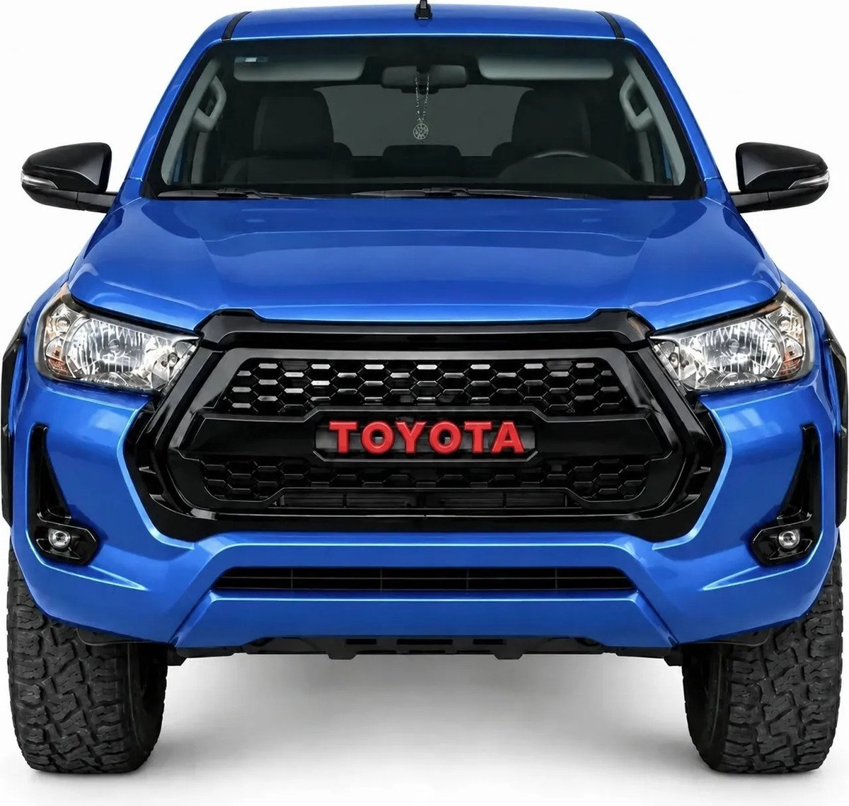 Parrilla Toyota Hilux Revo 2021-2025 Letras Rojas Negro Mate