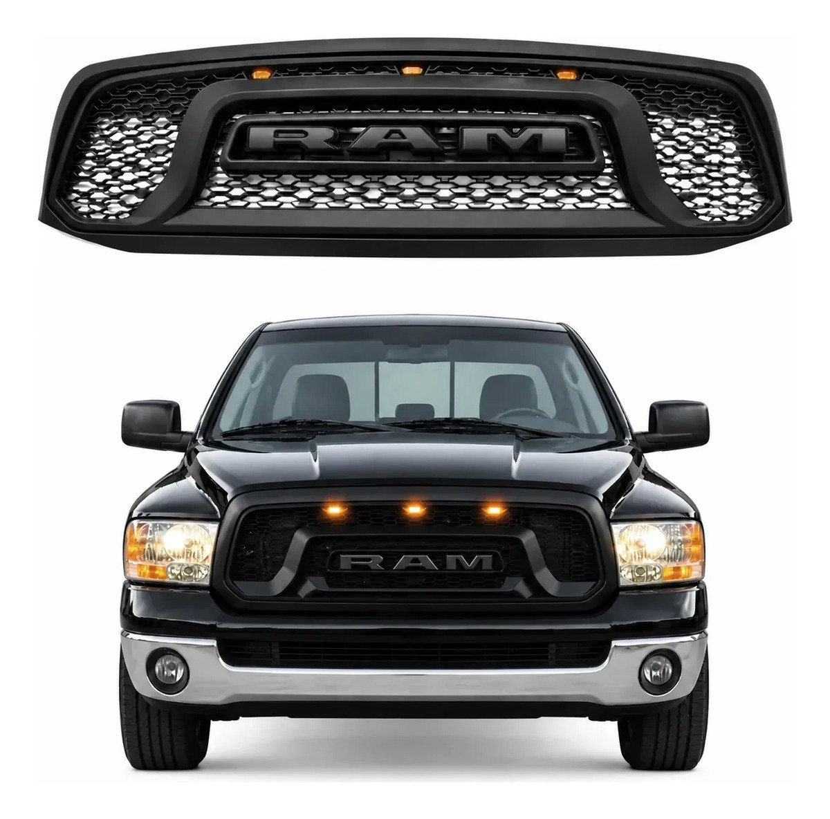 Parrilla Dodge Ram 1500 2002-2005 Con Luces Ámbar Negro Mate